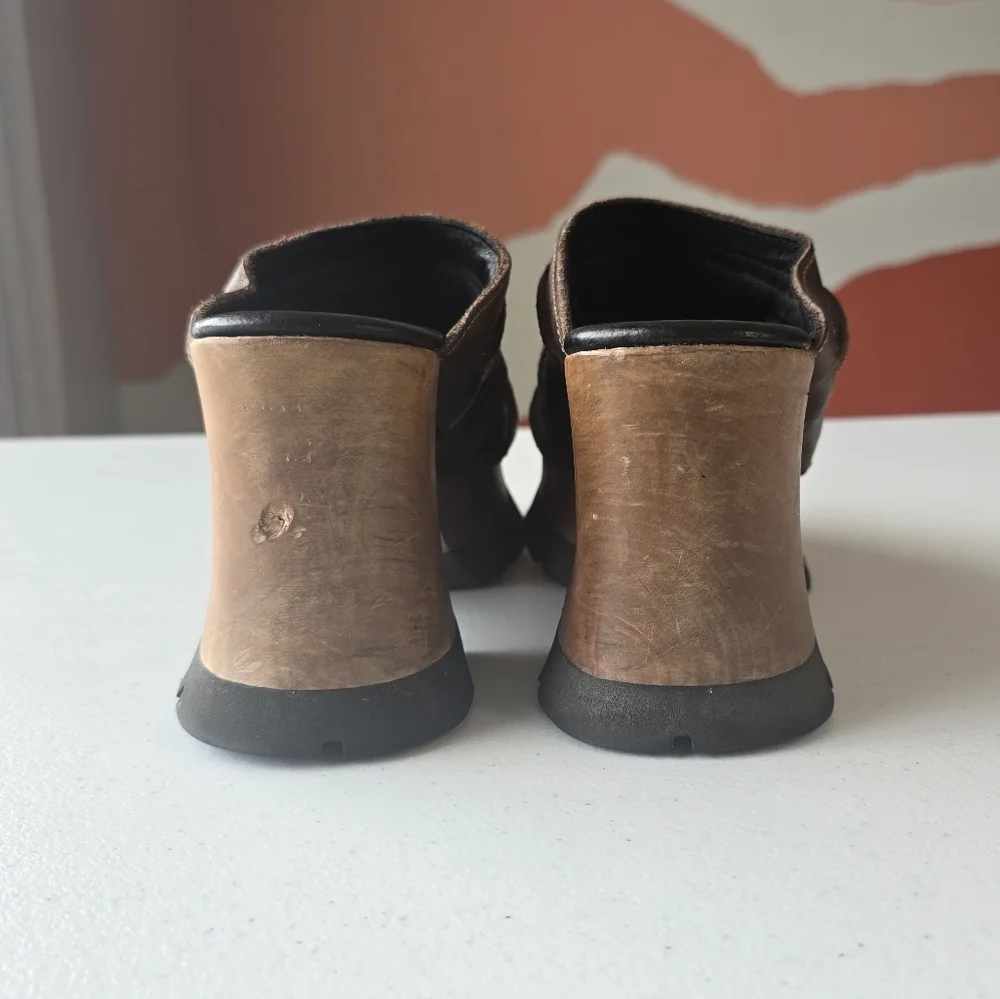 London Underground Platform Sandals‎ Wood Leather Slip On Retro Chunky 90s Bratz